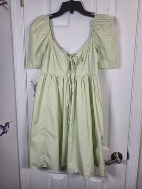 Abercrombie & Fitch Mint Green Puff Sleeve Tie Front Babydoll Mini Dress S Tall